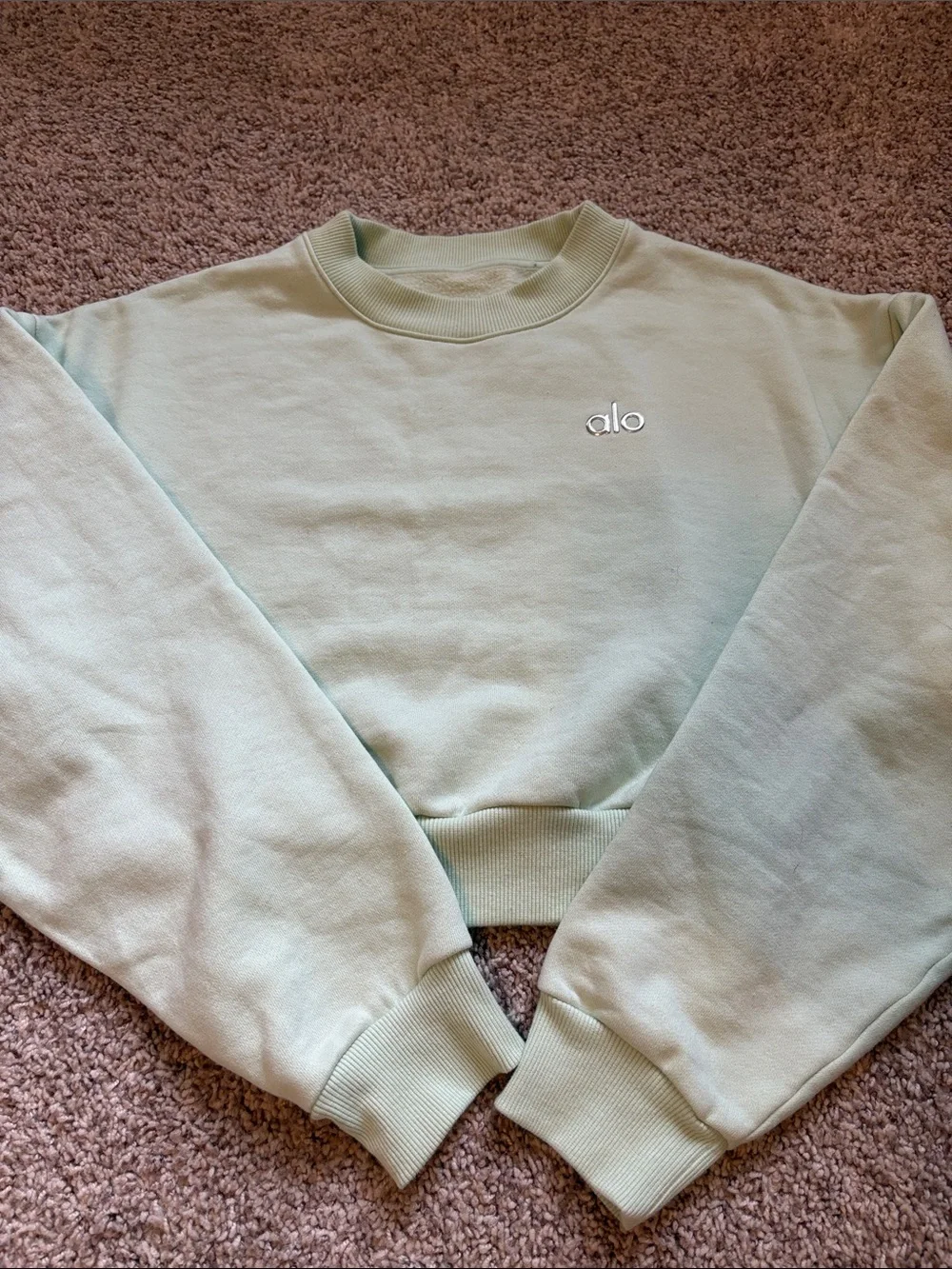 ALO Yoga Mint Green Cropped Crewneck Sweatshirt